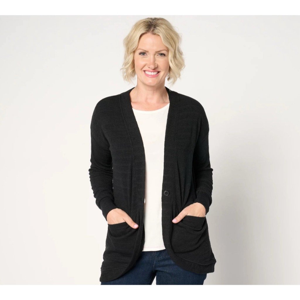 Cuddl Duds Soft Rib Cocoon Wrap Cardigan Size L Black A656117